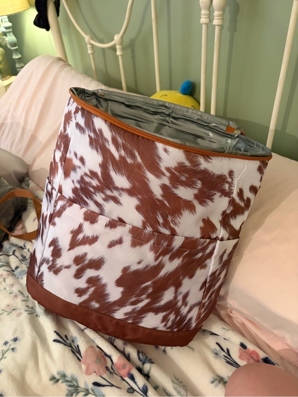 Brown and White Cow Print cooler backpack Bag